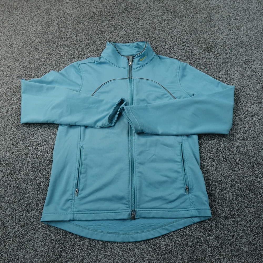VTG Nike Jacket Womens M Blue Full Zip Swoosh Athletic Performance Coat Y2K 00s
